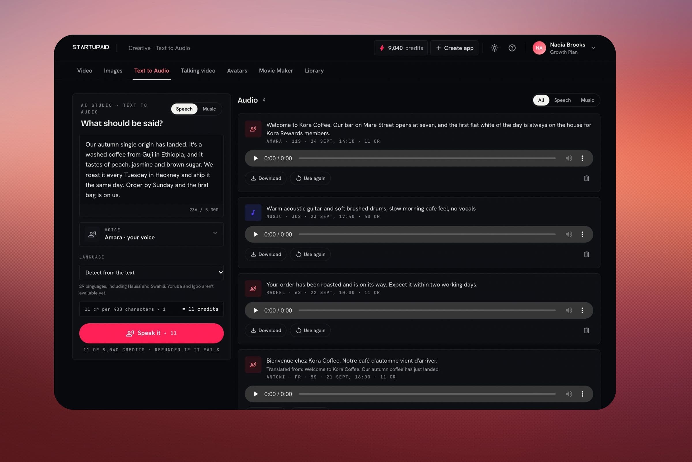 Voice & Music: a script with a voice picker and a music prompt