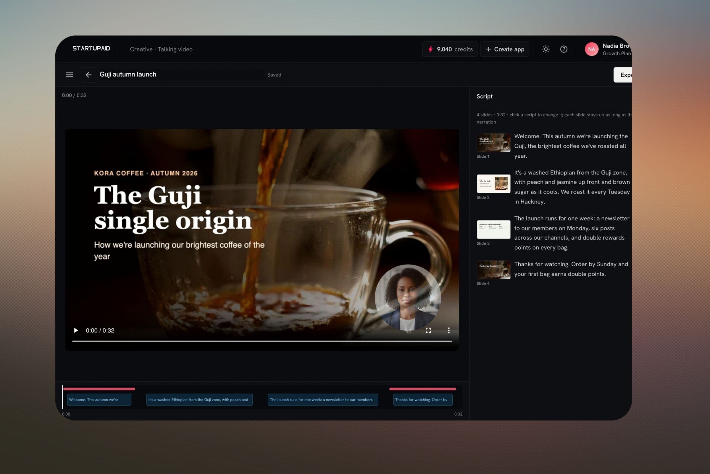 Slides to Video: a deck's title slide with a presenter bubble